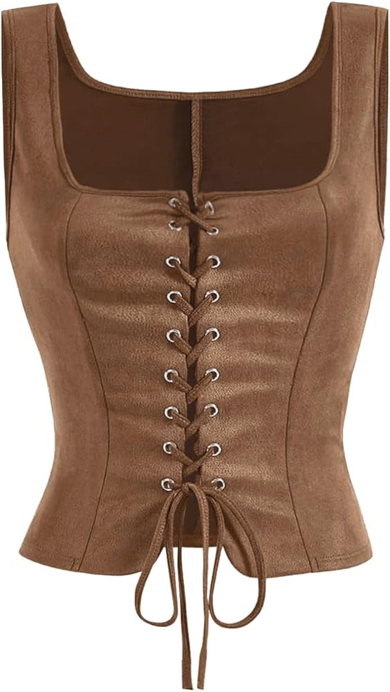 GORGLITTER Women's Sleeveless Western Cowgirl Rodeo Outfit Lace Up Vests Tops Business Casual Cou... | Amazon (US)