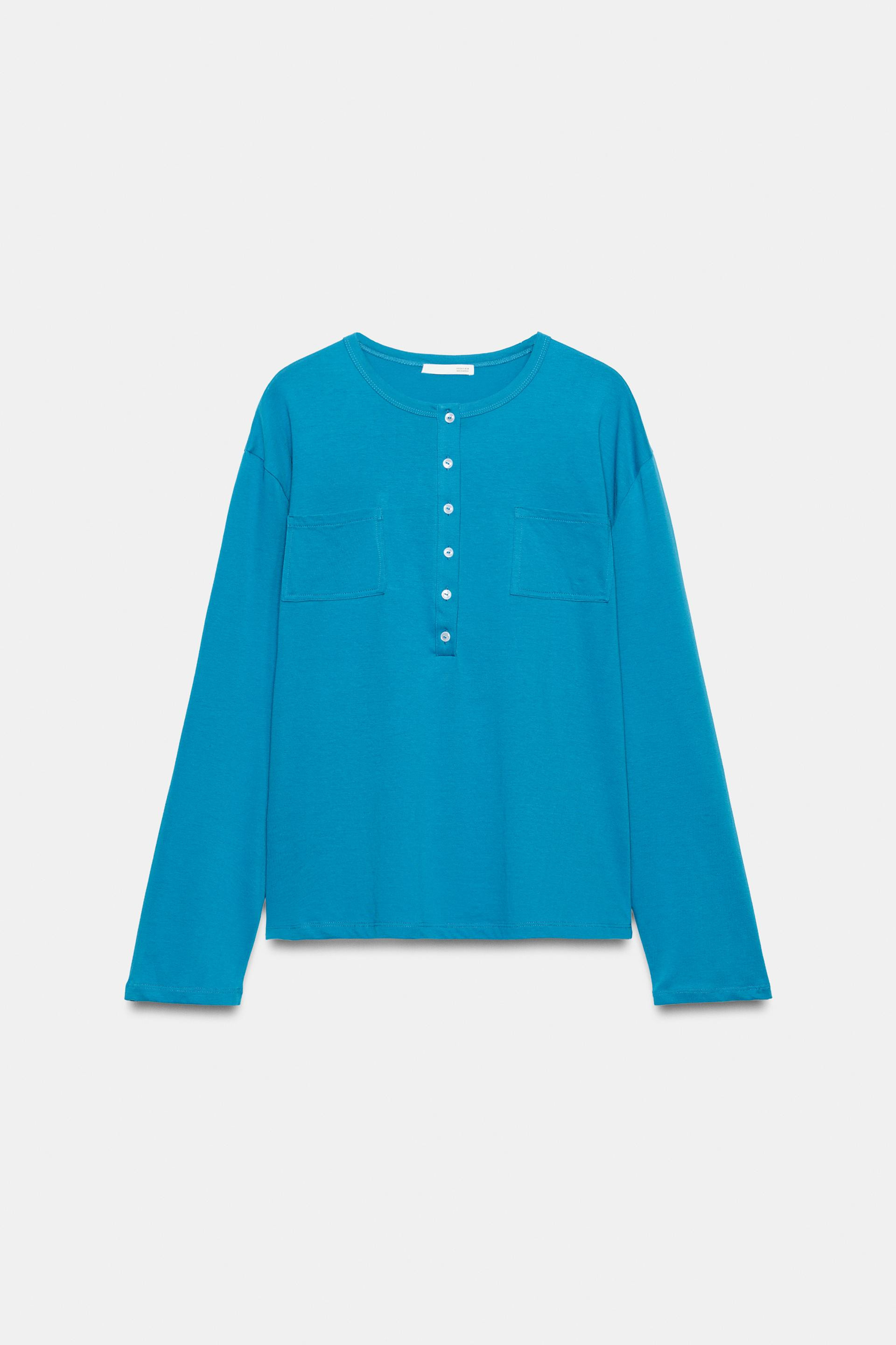 Zara - Henley T-Shirt With Pockets - Chalk Pink - M - Woman | Zara US