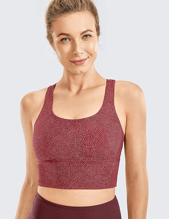 CRZ YOGA Women's Strappy Longline Sports Bras - Wirefree Padded Medium Impact Workout Crop Tank T... | Amazon (US)
