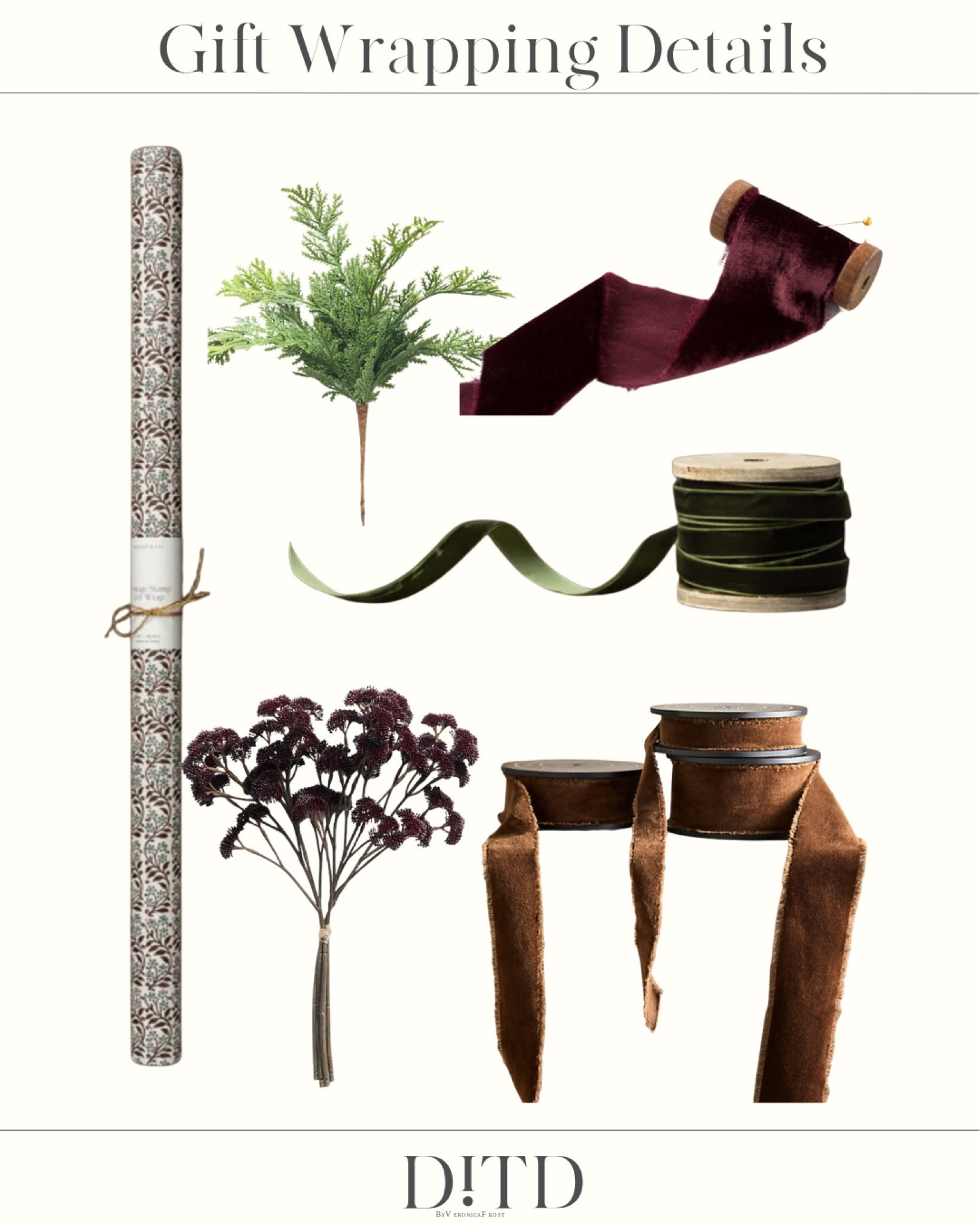 Holiday gift wrapping essentials - pretty wrapping paper, ribbon, and faux florals and branches.



#LTKhome #LTKSeasonal #LTKHoliday