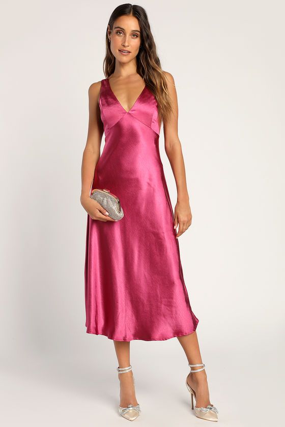 Incredible Love Magenta Satin Cowl Back Midi Slip Dress | Lulus (US)