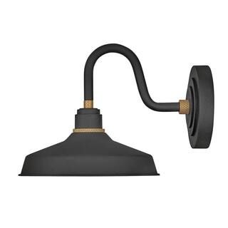 HINKLEY Foundry 1-Light Small Textured Black Outdoor Gooseneck Wall Sconce 10231TK | The Home Depot