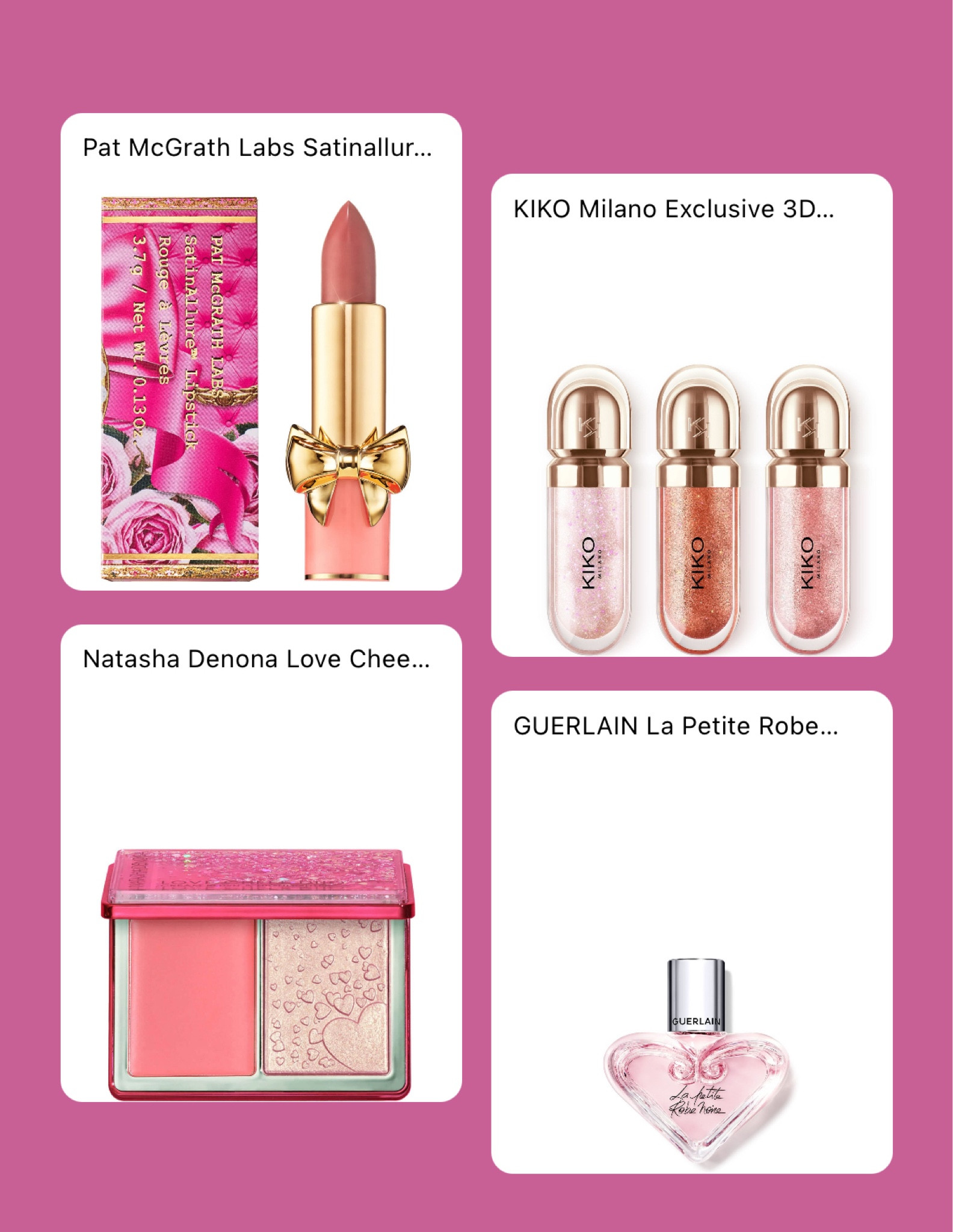 pink makeup products on the look fantastic website and all currently on sale!

pat mcgrath, kiko, guerlain perfume and natasha denona 

#LTKskincare #LTKmakeup #LTKbeauty