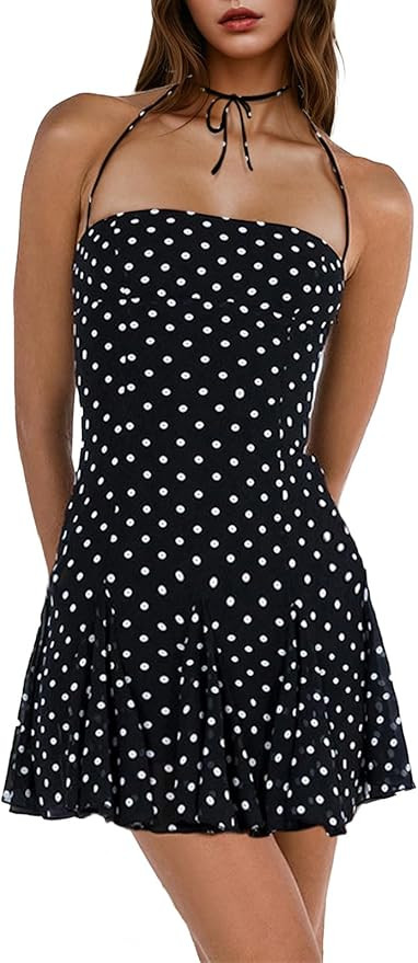 LYKSAW Women's Sexy Halter Tie Backless Square Neck Bodycon Cocktail Party Flowy Summer Mini Shea... | Amazon (US)