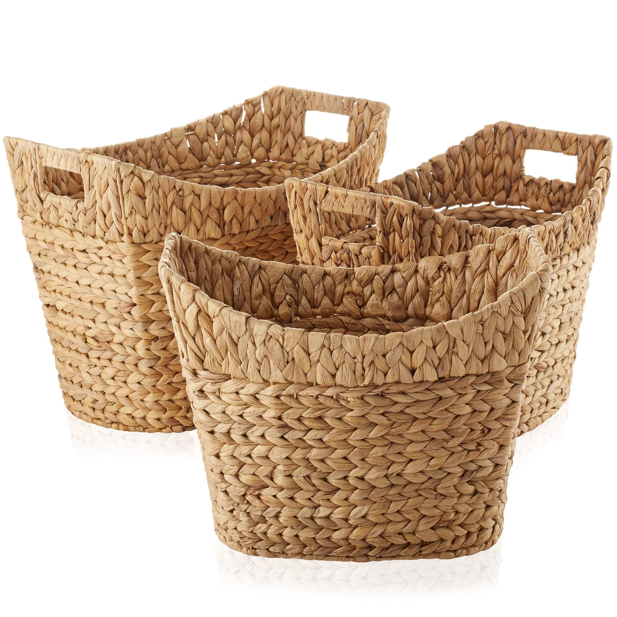 Casafield Set of 3 Oval Baskets with Handles, Water Hyacinth Woven Storage Totes for Blankets, La... | Walmart (US)