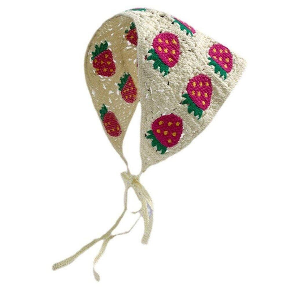 Fopytu Strawberry Crochet Bandana Head Kerchief Hair Scarf Knitted Hair Scarves Hair Kerchief Tie... | Amazon (UK)