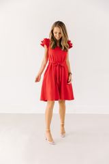 MW Occasion Ruffle Sleeve Dress in Red (Final Sale) | Merrick White