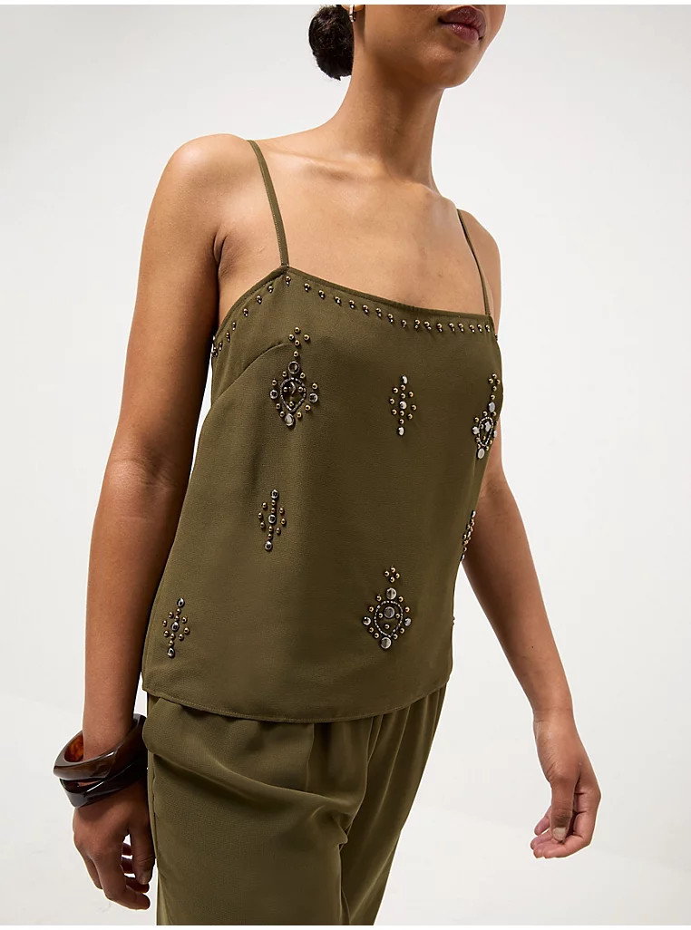 Khaki Embellished Cami and Wide Leg Trousers Co-ord | George