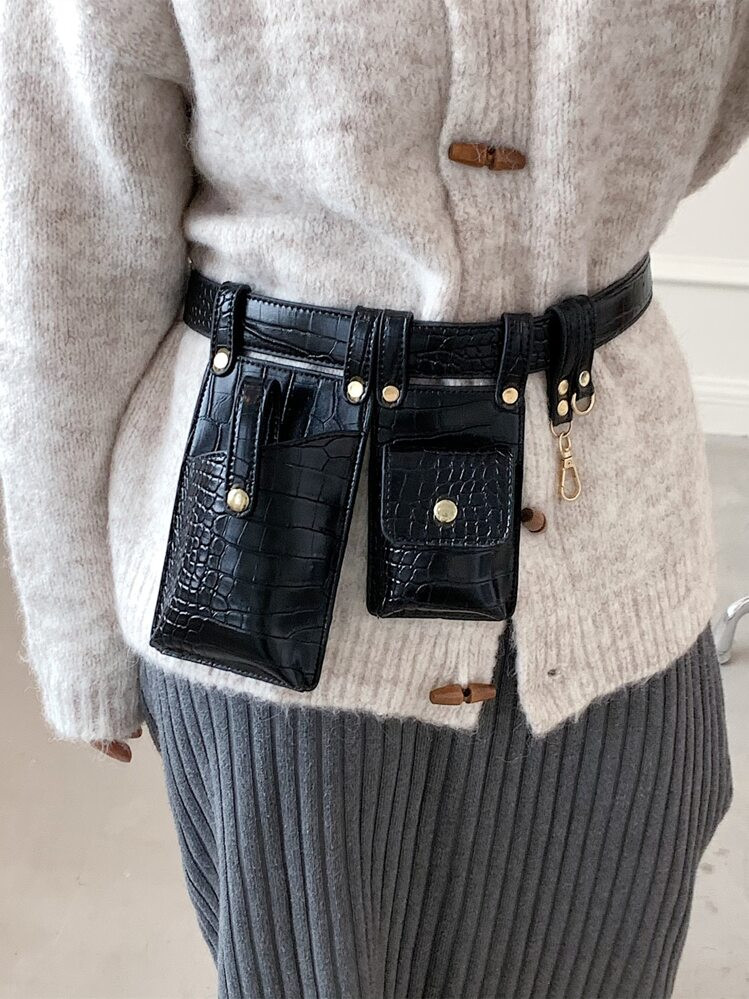 CONTAINEVERY Mini Crocodile Embossed Multi-Pocket Fanny Pack | SHEIN