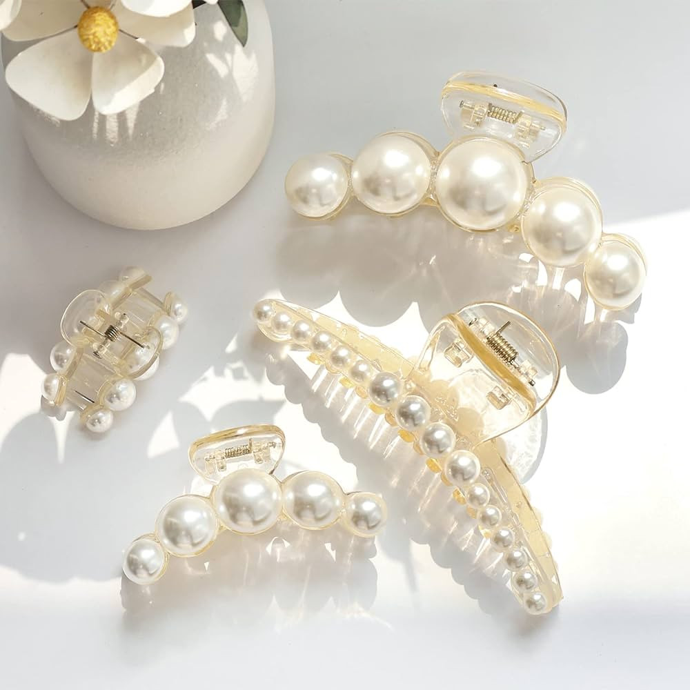 PAPARELA Hair Clips 4 Pcs Pearl Claw Clips White Pearl Hair Clips for Women Nonslip Cute Claw Cli... | Amazon (US)