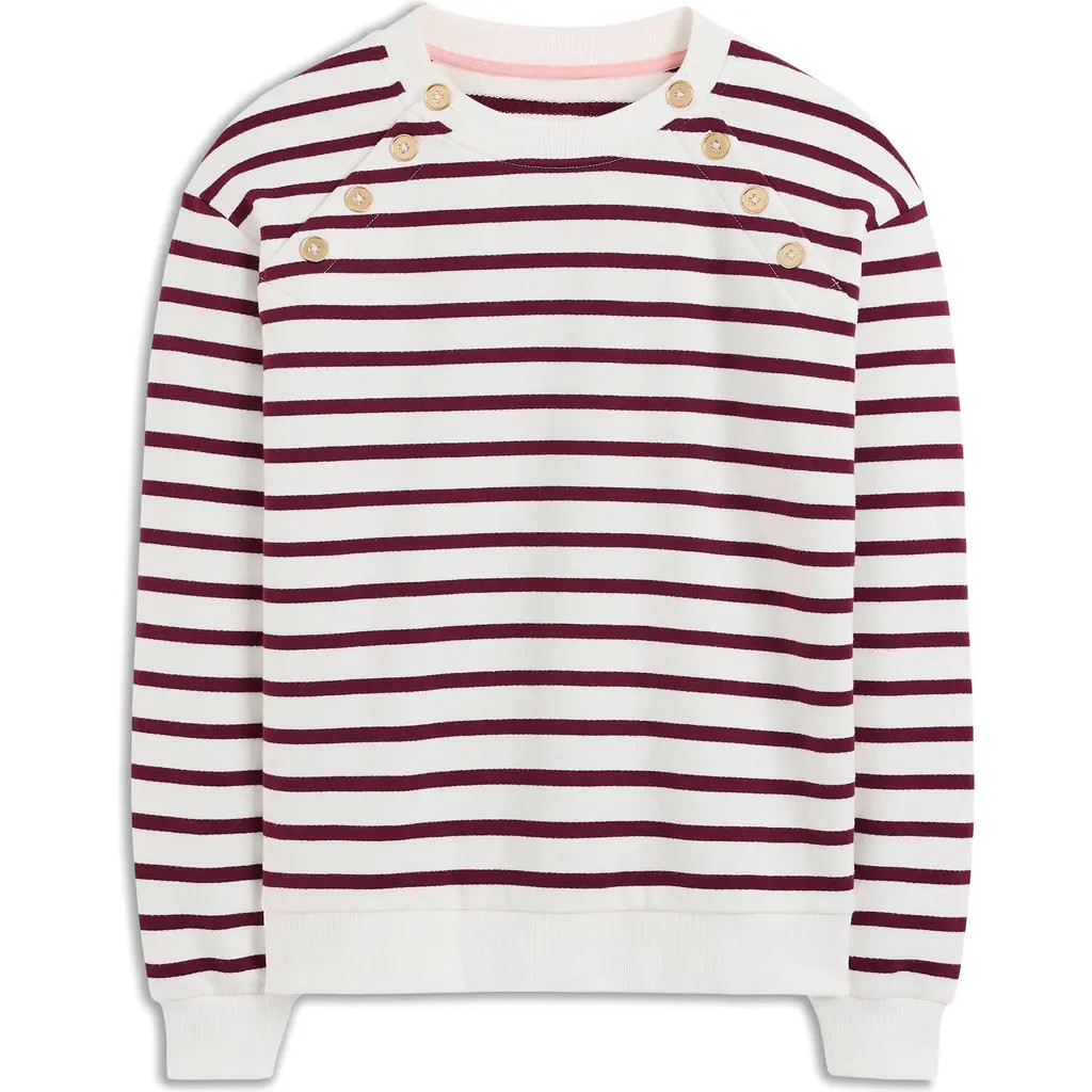 Boden Button Detail Stripe Cotton Sweatshirt in Deep Wisteria Ivory at Nordstrom Rack, Size Medium | Nordstrom Rack