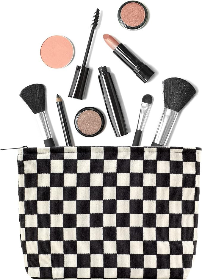 PAZIMIIK Makeup Bag Large Zipper Corduroy Make Up Pouch for Purse Travel Canvas Cosmetic Organize... | Amazon (US)