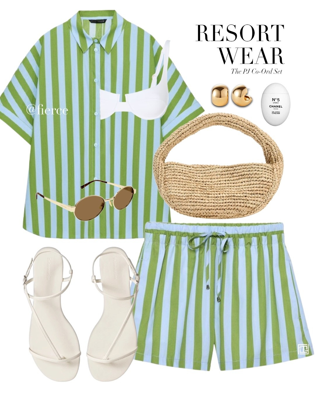 Green blue striped shorts matching set co-ord set white sandals mini raffia bag white bikini top beach holiday outfit resort wear

#LTKuk #LTKsummer #LTKtravel