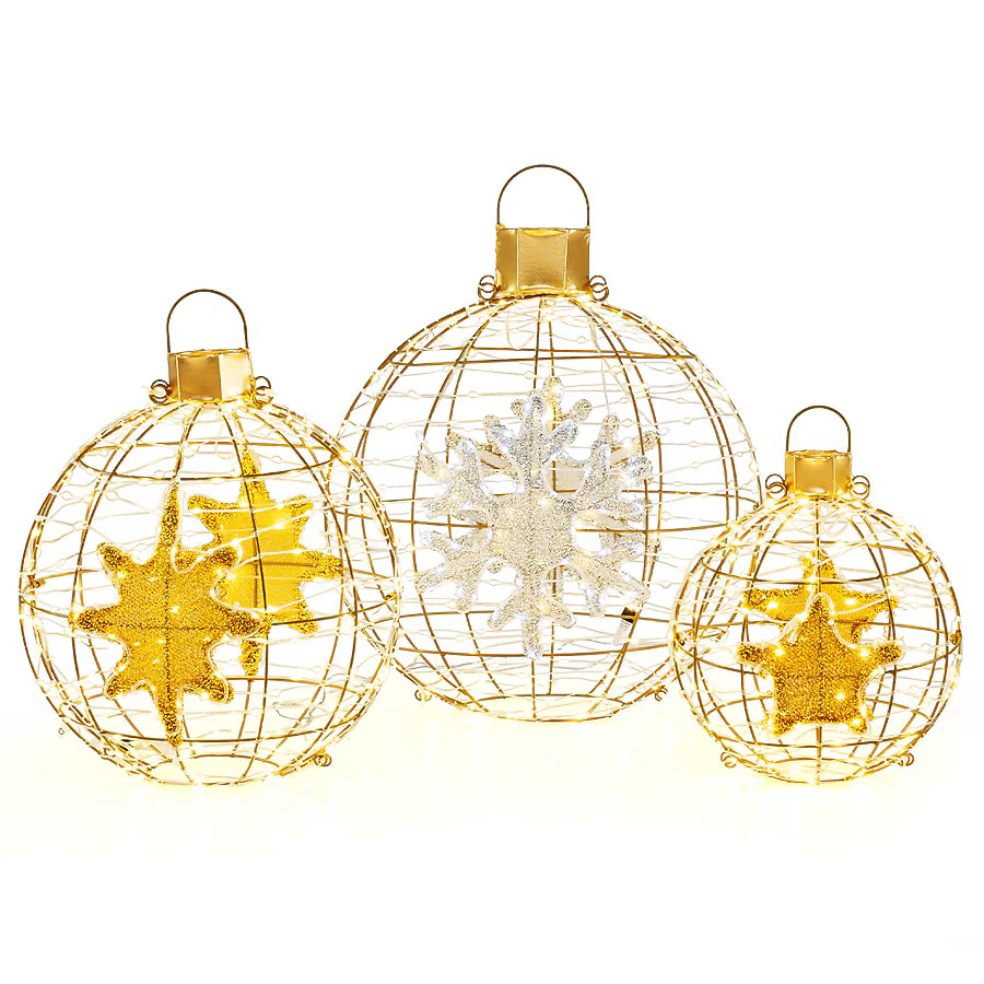 Slickblue 3 Pieces- Lighted Gold Lantern Ball Plug-In Christmas Decor for Indoor or Outdoor Displ... | Lowe's