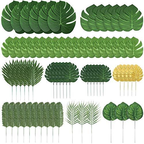 Auihiay 70 Pieces 10 Kinds Tropical Leaf Jungle Leaves Decorations for Hawaiian Party Decorations... | Amazon (US)