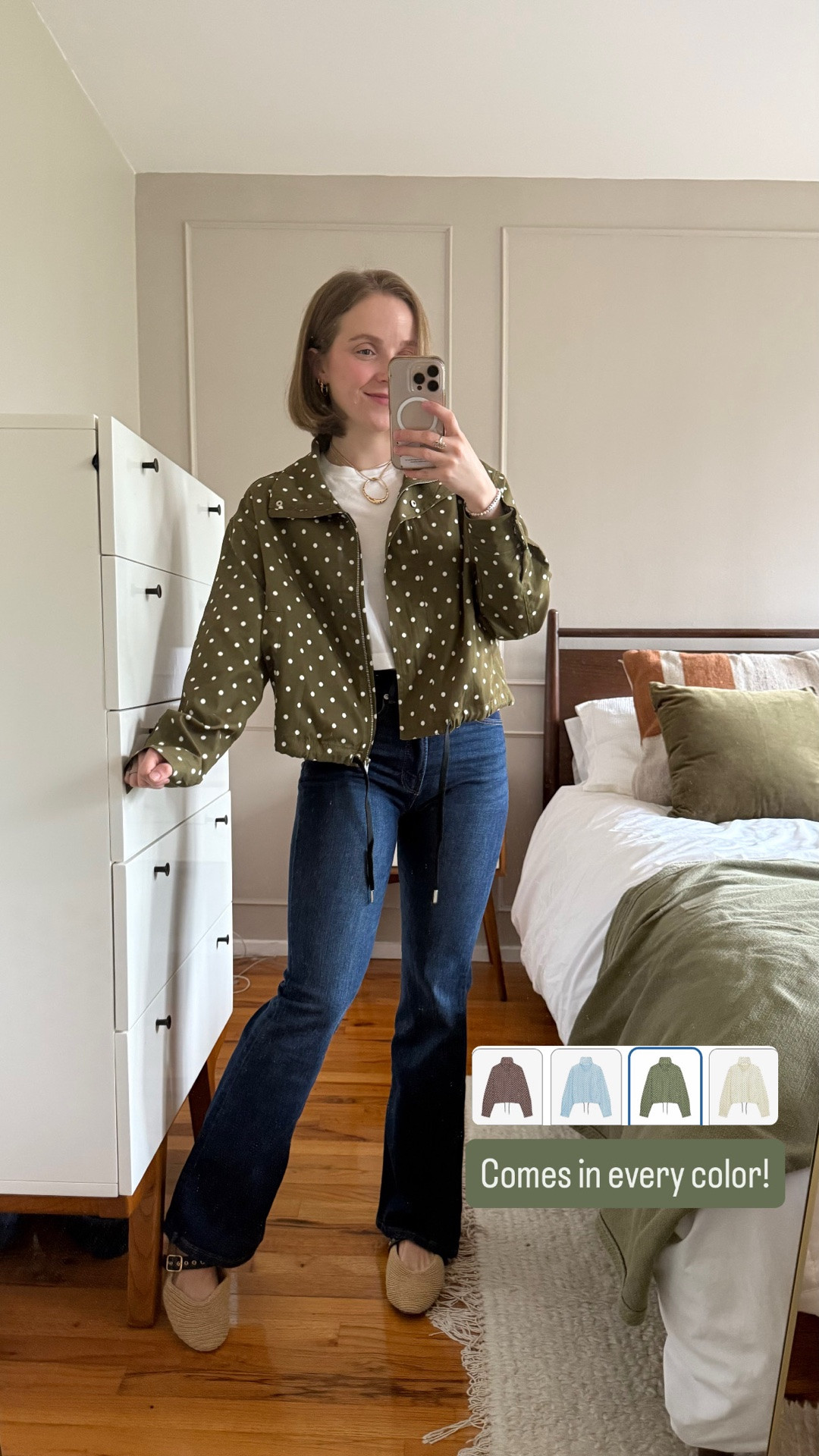 Polka dot spring lightweight jacket!
Wearing xs, love the drawstring bottom option to cinch it
Bootcut jeans wearing 25 short

#LTKootd #LTKSaleAlert #LTKPetite