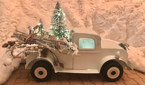 White Metal Truck, Vintage Truck, Farmhouse Truck, Pickup Truck With Lights, Metal Farm Truck, Fa... | Etsy (US)