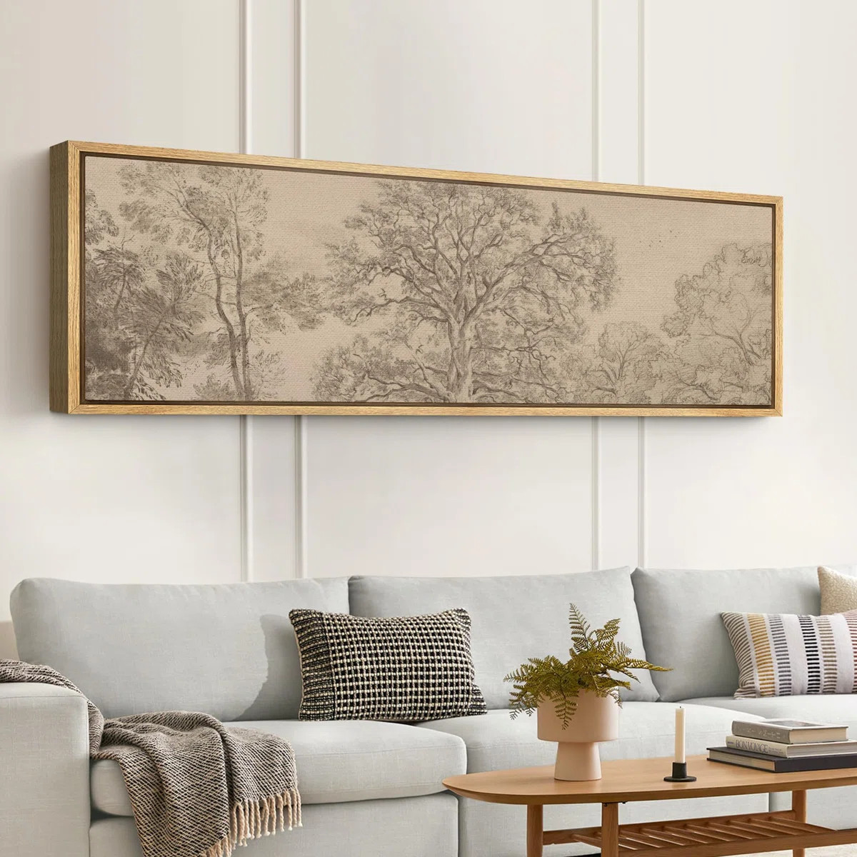 Rustic Countryside Vintage Landscape Sketch Tree and Landscape Pattern Modern Art Extra Large Art... | Wayfair North America