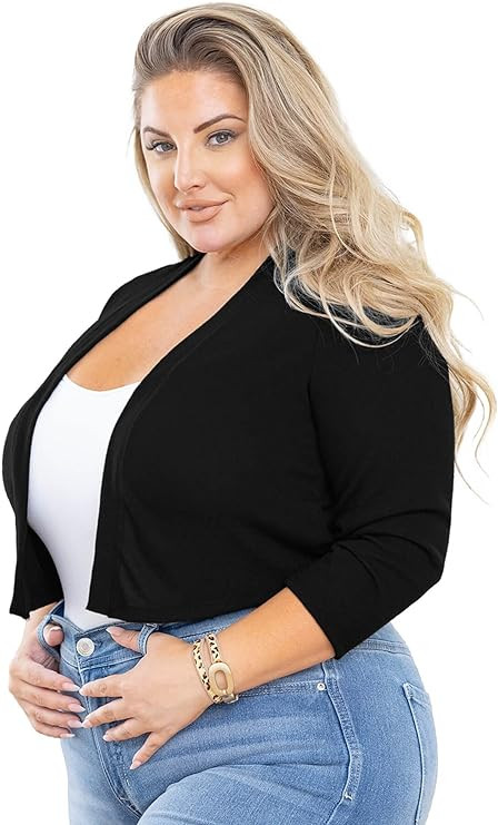 AusLook Women's Plus Size Shrug 3/4 Sleeve Lightweight Open Front Knit Cropped Bolero Cardigan Sw... | Amazon (US)