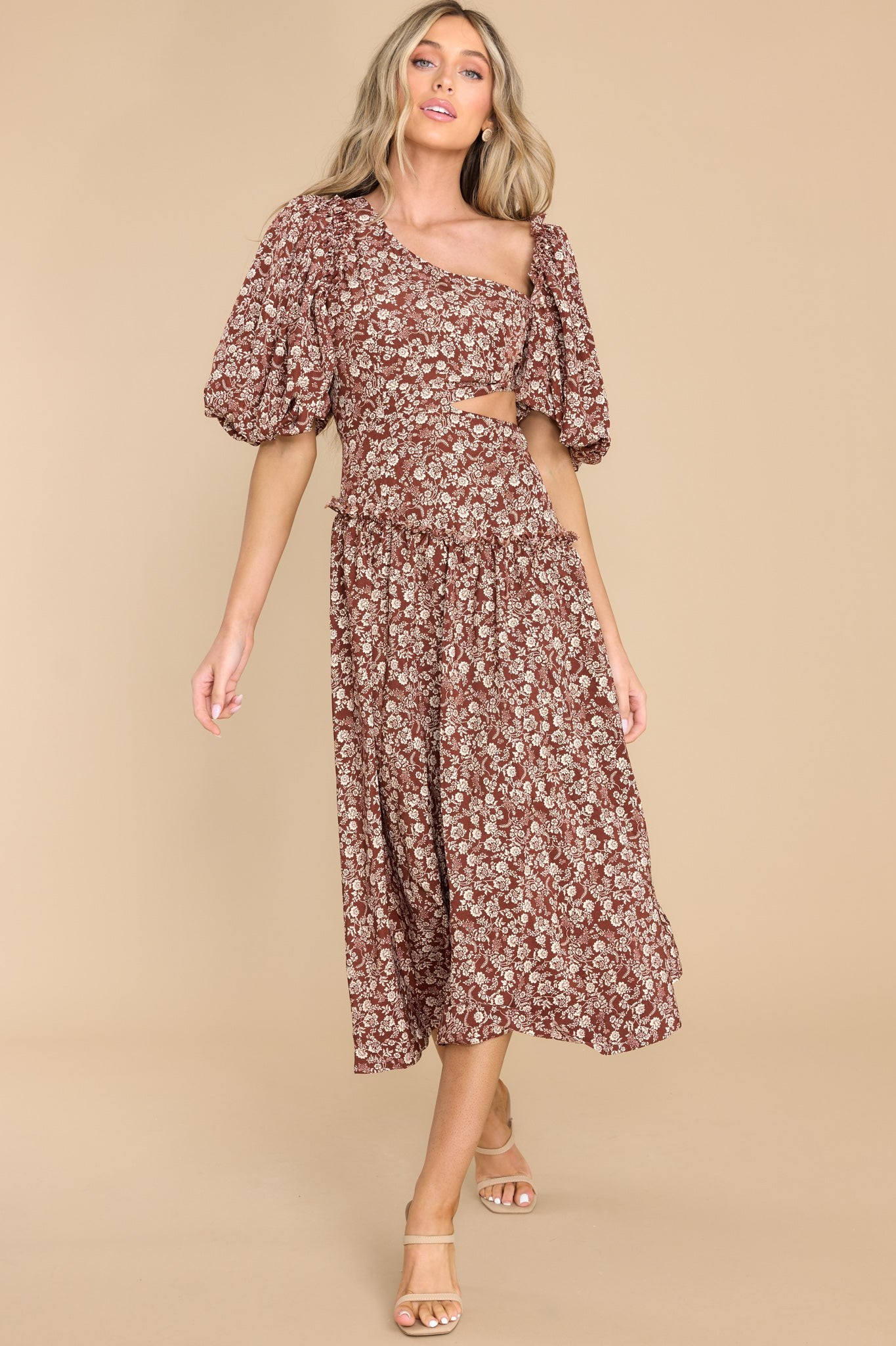 Know By Heart Brown Floral Print Midi Dress | Red Dress 