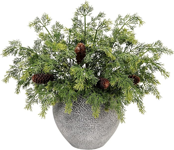 8pcs Artificial Pine Branches with Pinecone Pick Set - 17.5'' Christmas Foliage Stems Faux Greene... | Amazon (US)