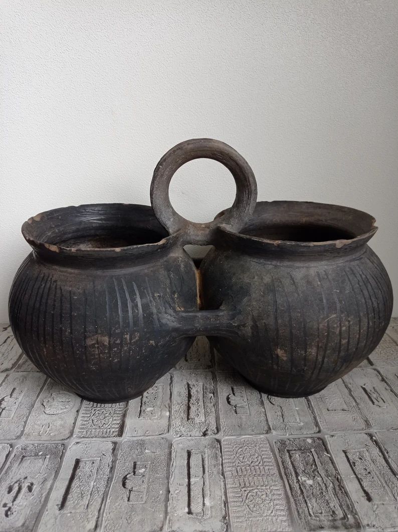 Vintage Black Clay Pot-twins Old Clay Vessel-twins Black | Etsy | Etsy (US)