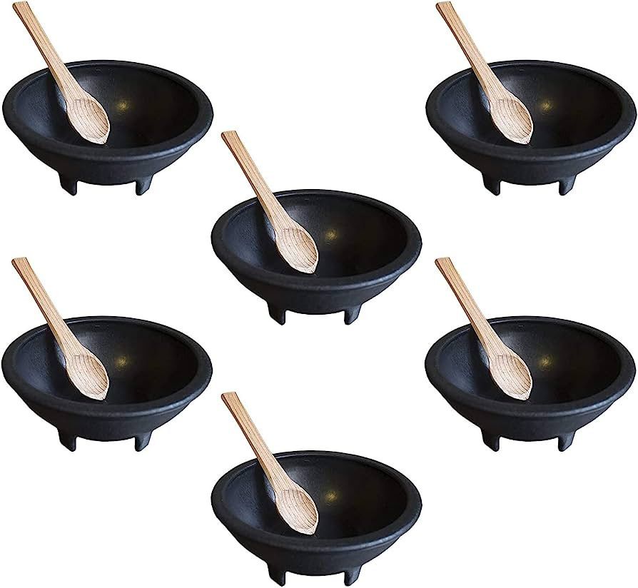 6 Pack of Salsa Chip and Dip Snack Bowls Combo- With Wooden Spoons - Salsa Bowls, Black Plastic M... | Amazon (US)