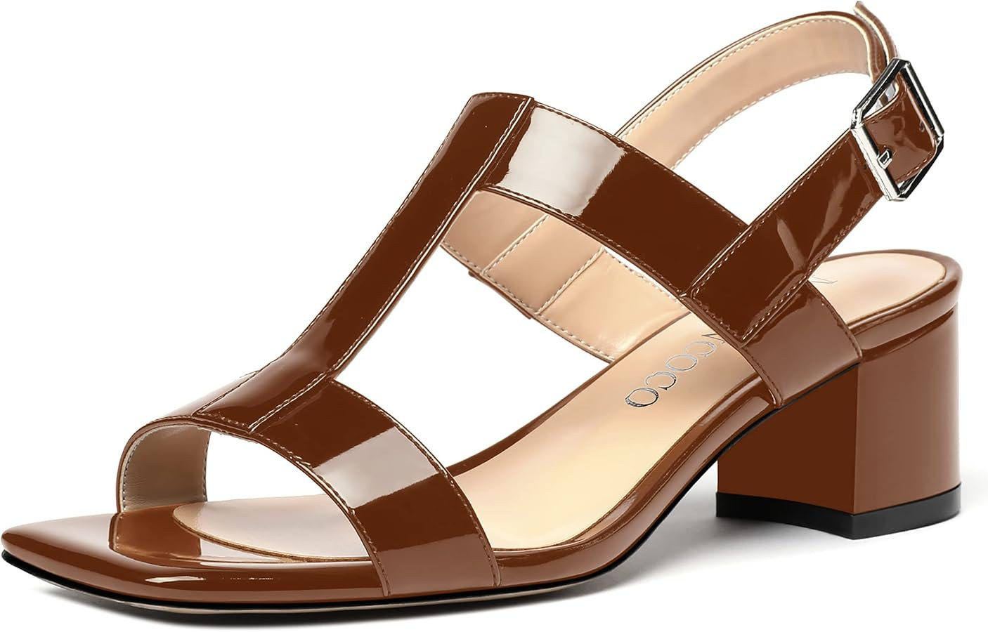 MODENCOCO Women's Buckle Dressy Patent Comfortable Dating Ankle Strap Open Toe Chunky Low Heel He... | Amazon (US)