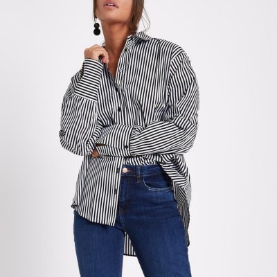 Black stripe ruched sleeve shirt | River Island (UK & IE)