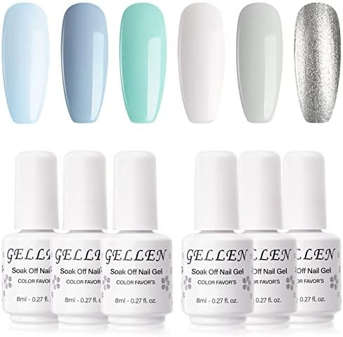 Gellen Gel Nail Polish Set, Mint Color Sky Series 6 Colors Gel Polish - Fresh Blue White Mint Silver | Amazon (US)