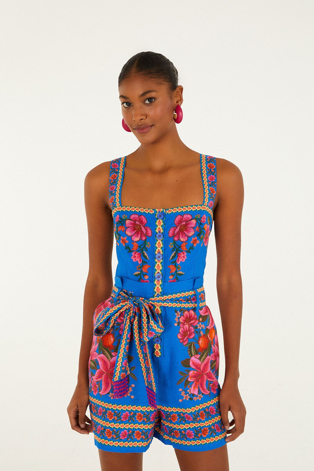 Blue Summer Fruit Scarf Lenzing™ Ecovero™ Euroflex Romper | FarmRio (US)