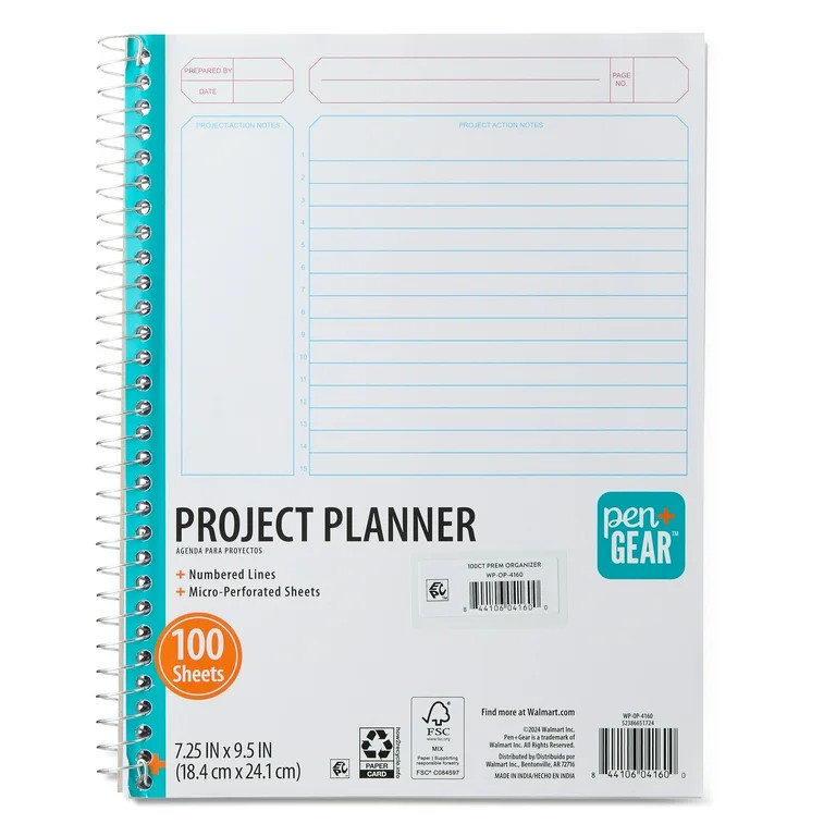 Pen+Gear Project Planner with Numbered Lines, White, 9.5" x 7.25", 100 Sheets | Walmart (US)