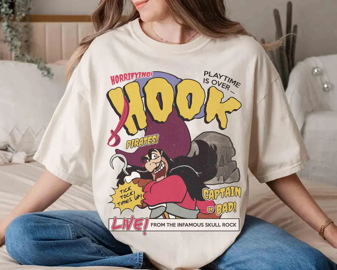 Vintage Captain Hook Portrait Graffiti T-shirt, Disney Peter Pan Villains Halloween Tee, Magic Ki... | Etsy (US)