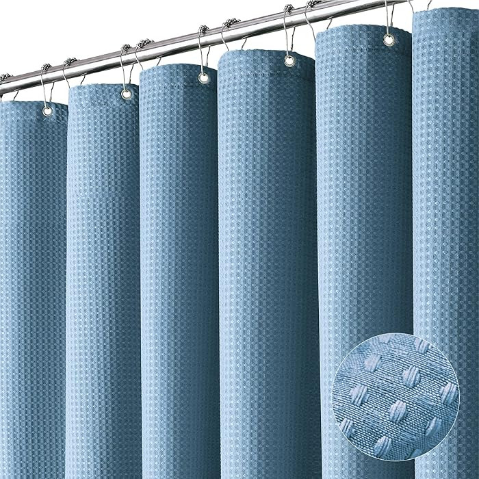 Dynamene Blue Fabric Shower Curtain - Waffle Weave Textured Heavy Duty Cloth Shower Curtains for ... | Amazon (US)