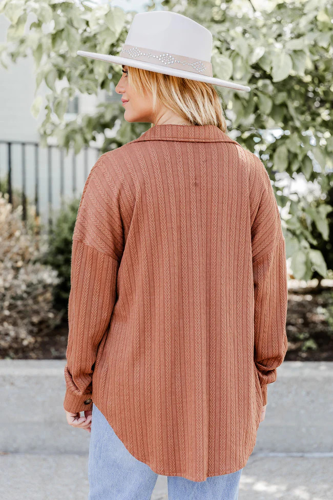 Take What You Get Brown Textured Knit Shacket | Pink Lily