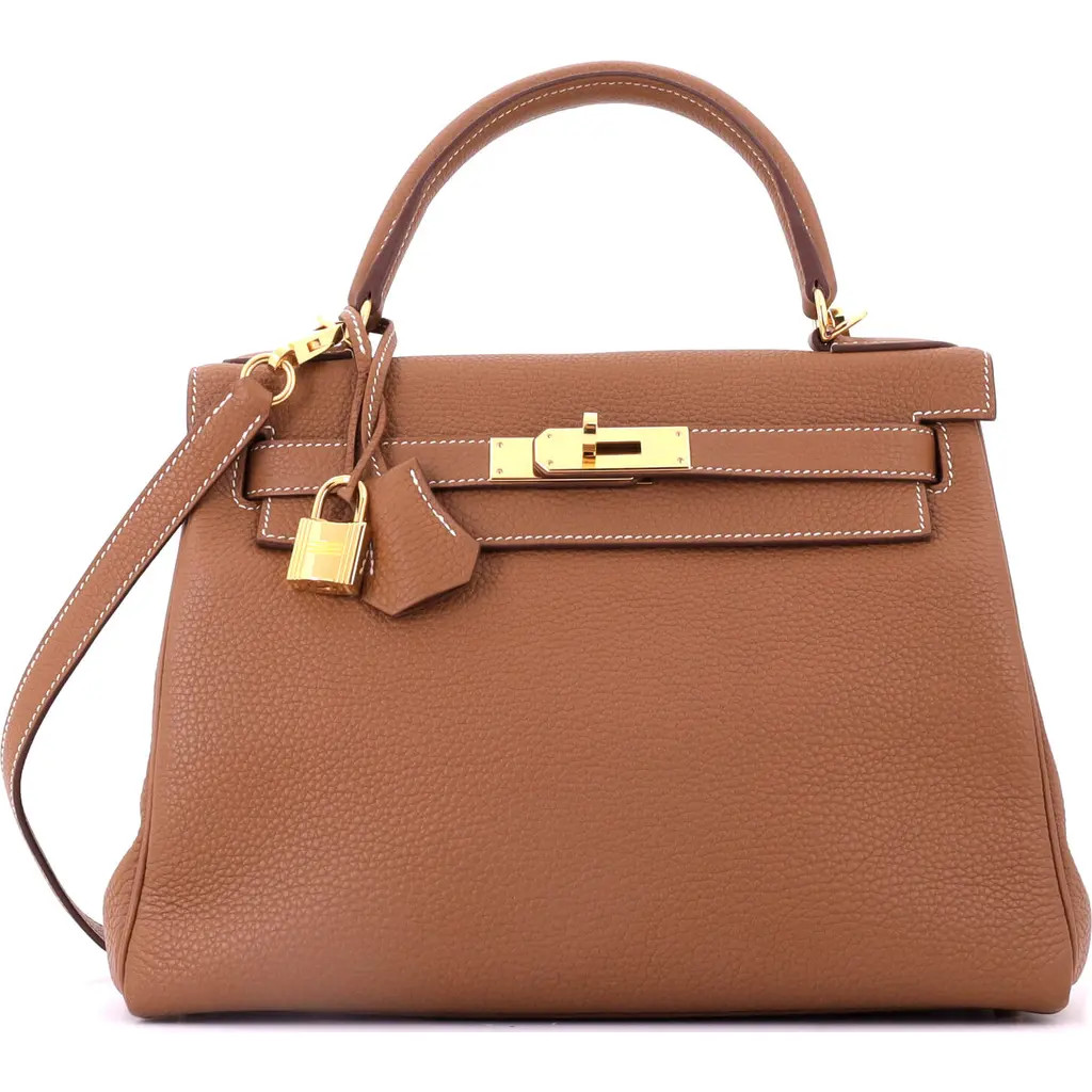 Pre-Owned Hermes Kelly Handbag Brown Togo with Gold Hardware 28 in Metallic Gold at Nordstrom, Size Small | Nordstrom