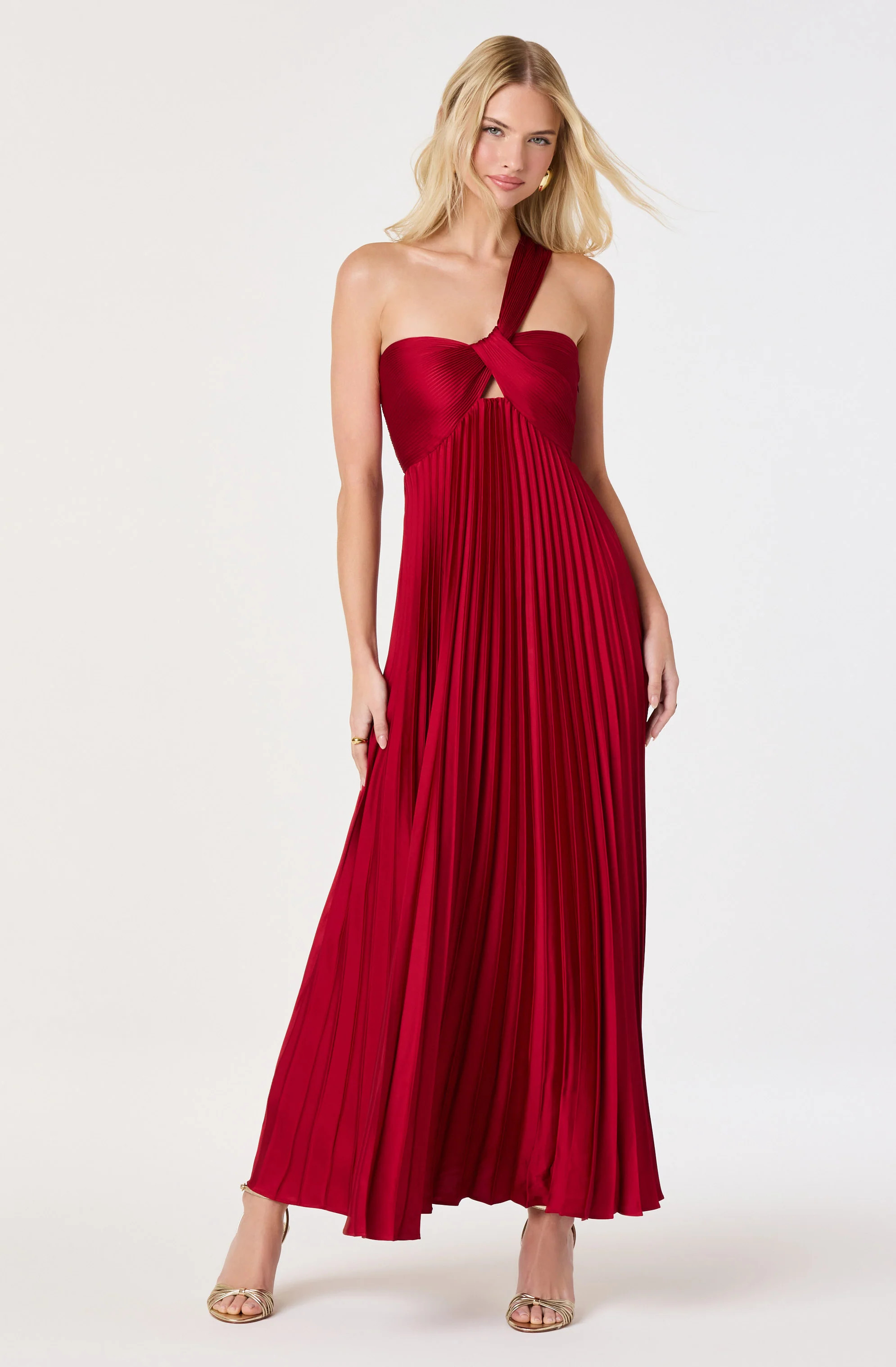 Rasya One-Shoulder Pleated Maxi Dress - Wine / XS | ASTR The Label (US)