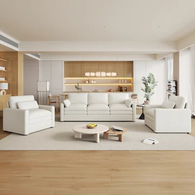 Cozy Upholstered Sofa Set Oversized Comfy Cloud Sofa Double Cushion Sofa Group Plush Cushion Sofa Couch For Living Room, Beige | Wayfair North America