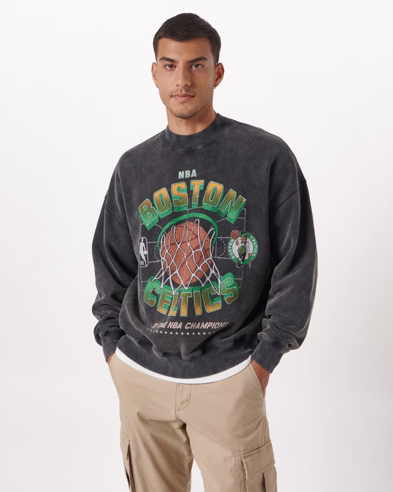 Men's Boston Celtics Graphic Crew Sweatshirt | Men's Tops | Abercrombie.com | Abercrombie & Fitch (US)