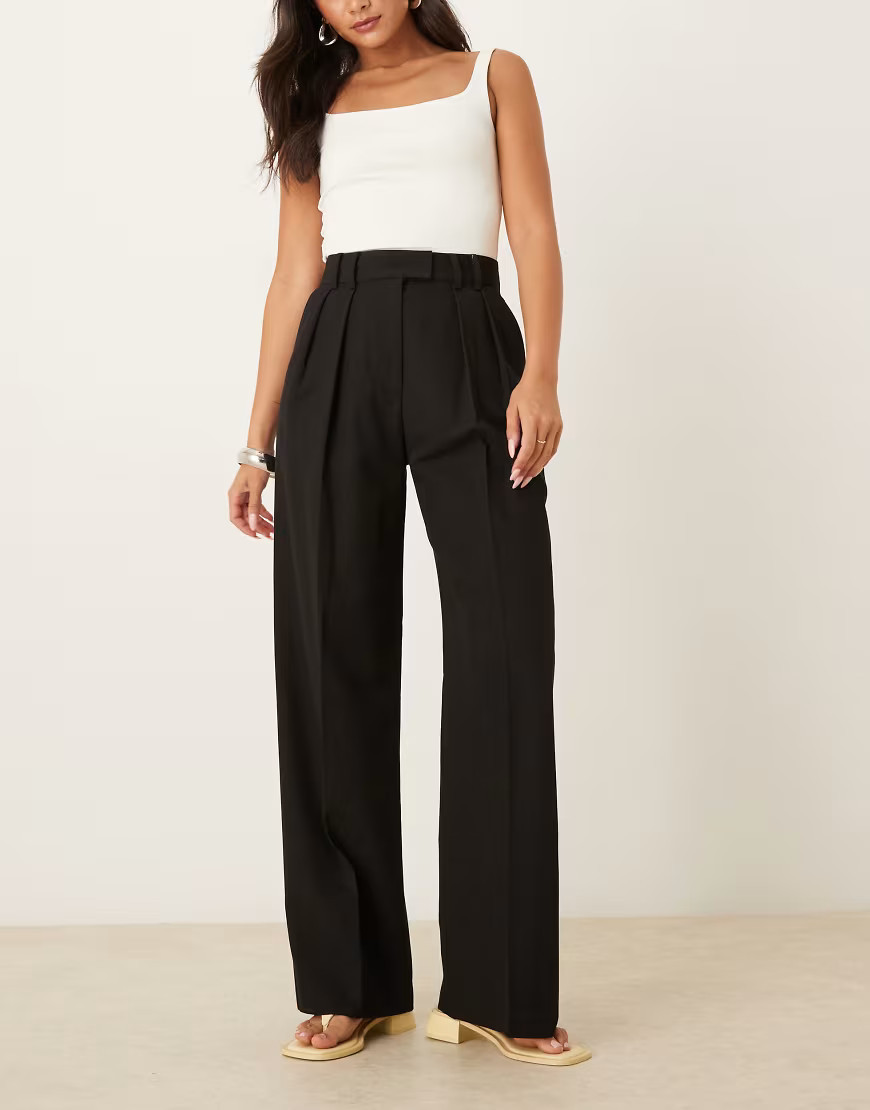 ASOS DESIGN tailored wide leg pants with pleat detail in black | ASOS (Global)