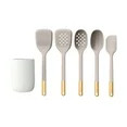Beautiful 6-Piece Silicone Tool Set with Ceramic Crock, Porcini Taupe by Drew Barrymore | Walmart (US)