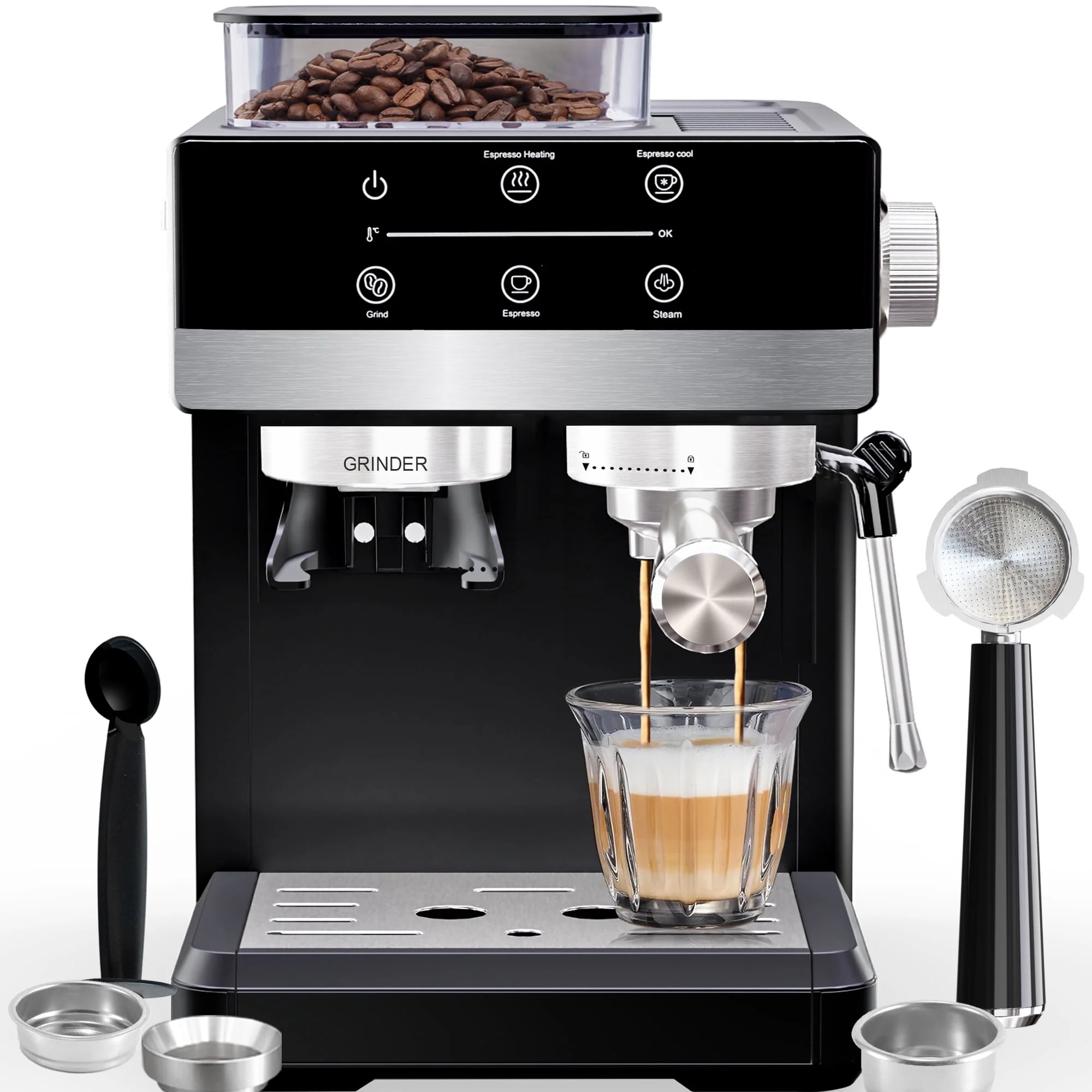 Bluebow Espresso Machine with Grinder, 20Bar Semi-Automatic Coffee Maker with Milk Frother Steam ... | Walmart (US)