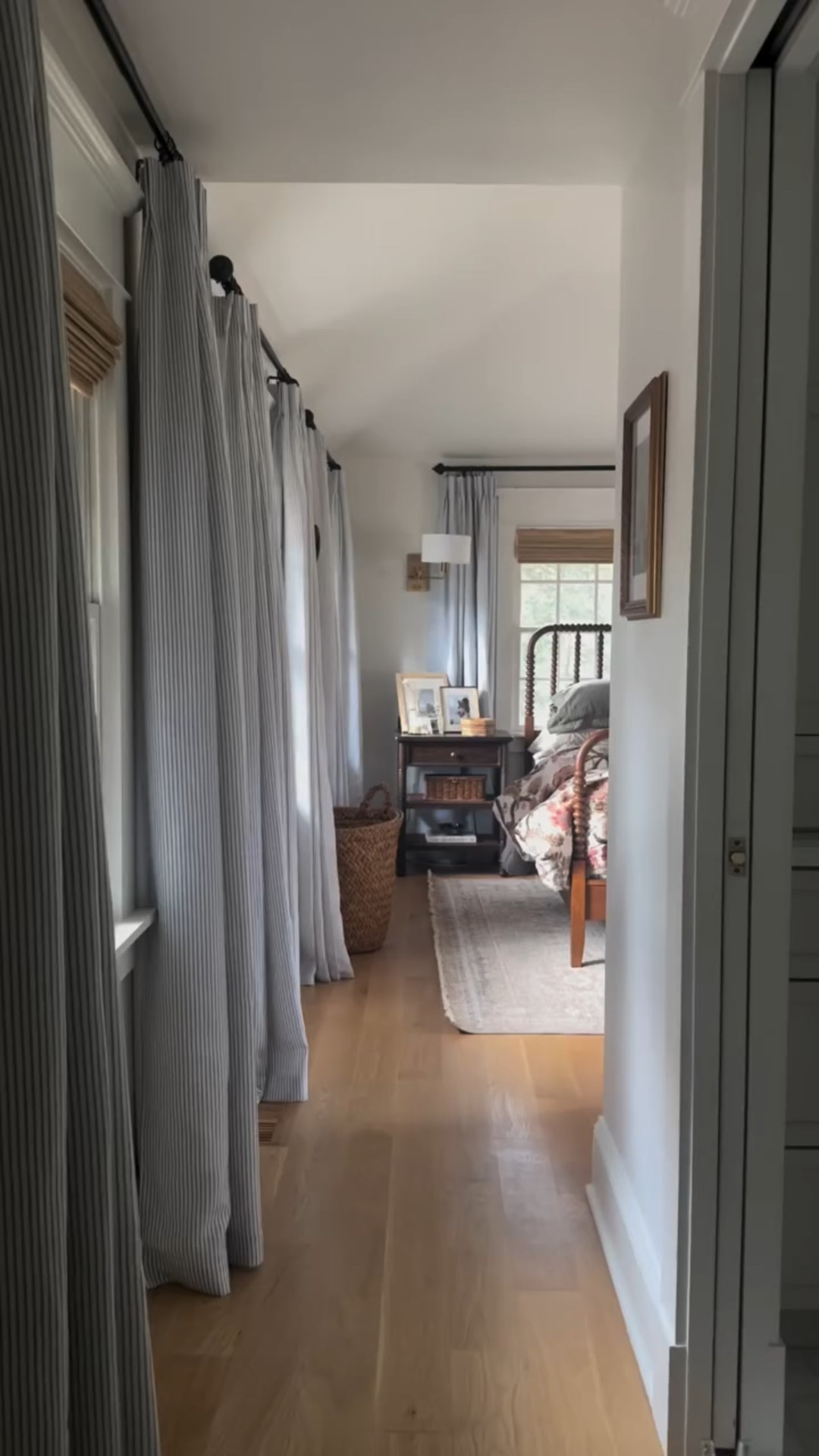 I burst with pure joy every time I look at these curtains from my @selectblinds edit! From the moment I got the swatch, I knew the muted blue was truly the most beautiful muted tone for any space. The thin stripe elevates the idea of a simple stripe, and adds timeless character to a space. Comment STRIPE for a message to shop these directly, with an extra 5% off through code MEG5

These are the Laura Ashley Drapes in Candy Stripe Steel: | Drapery Style - Pleated Fold | Liner - Standard Liner | Liner Color - White

#windowttreatments #selectblinds #classichomedecor #traditionalhome #curtainsandblinds #bedroomdesignideas