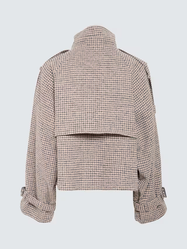 Gestuz Avic Dogtooth Wool Blend Short Trench Jacket, Rose Dust/Grey Hound | John Lewis (UK)