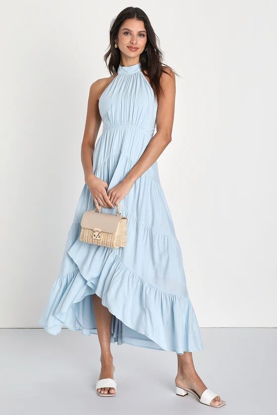 Breezy Radiance Light Blue Tiered Halter High-Low Dress | Lulus (US)