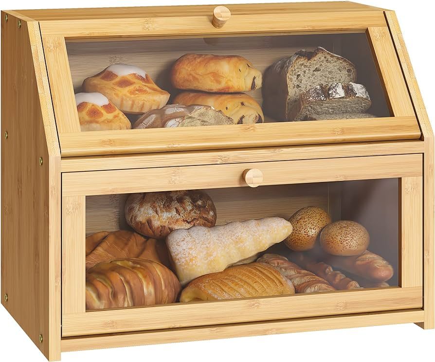 Bread Storage Farmhouse Bread Box For Kitchen Countertop Bread Container With Clear Window Breadb... | Amazon (US)