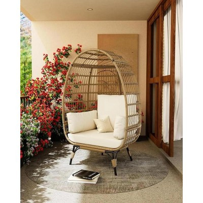 Oversize Rattan Egg Chair Outdoor Wicker Patio Lounge Chairs with Steel Frame Stand and 4 Cushions for Patio, Porch, Backyard, living rooms, Beige | Target