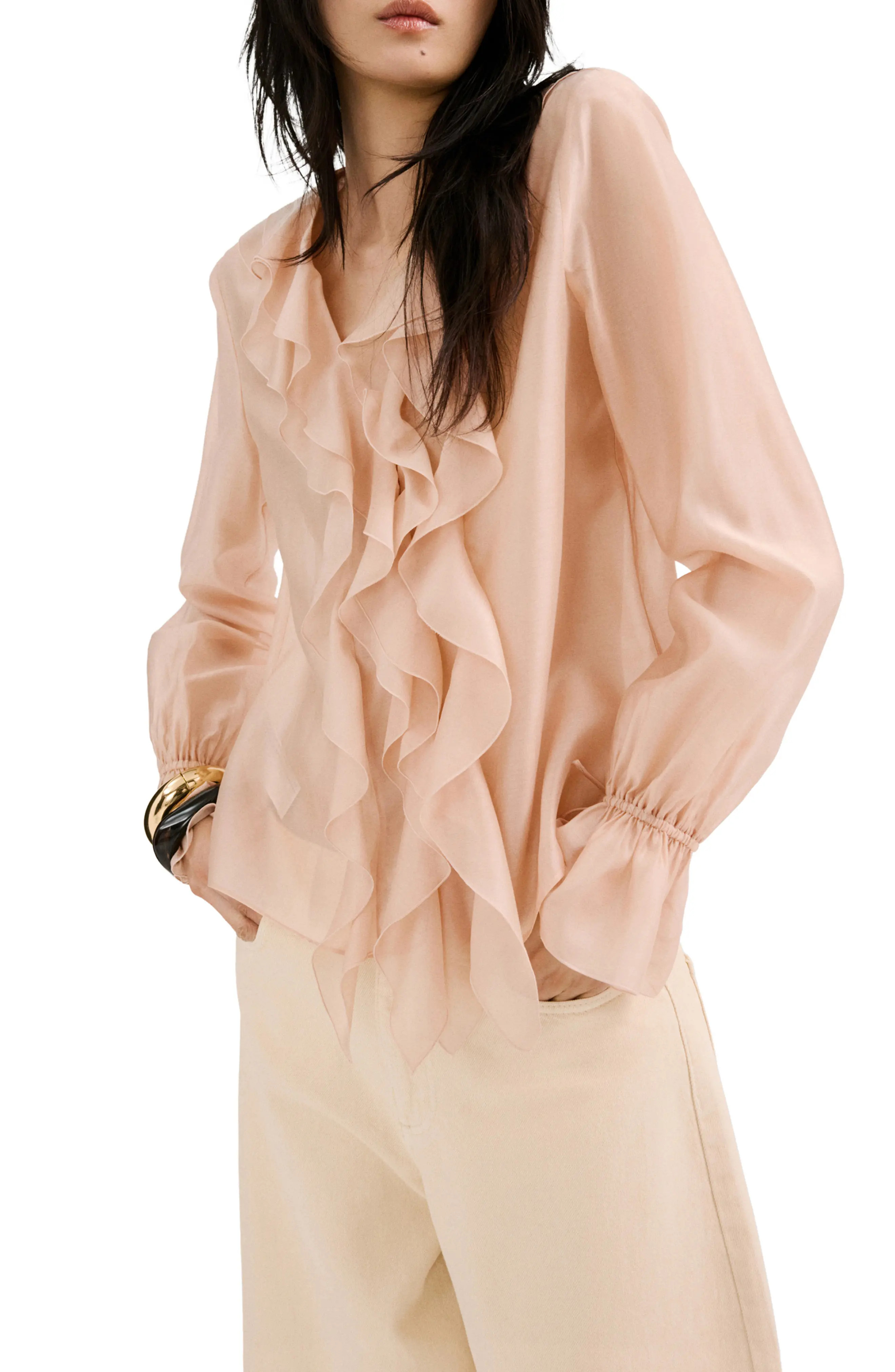 MANGO Ruffle Chiffon Top (Women) | Nordstrom | Nordstrom