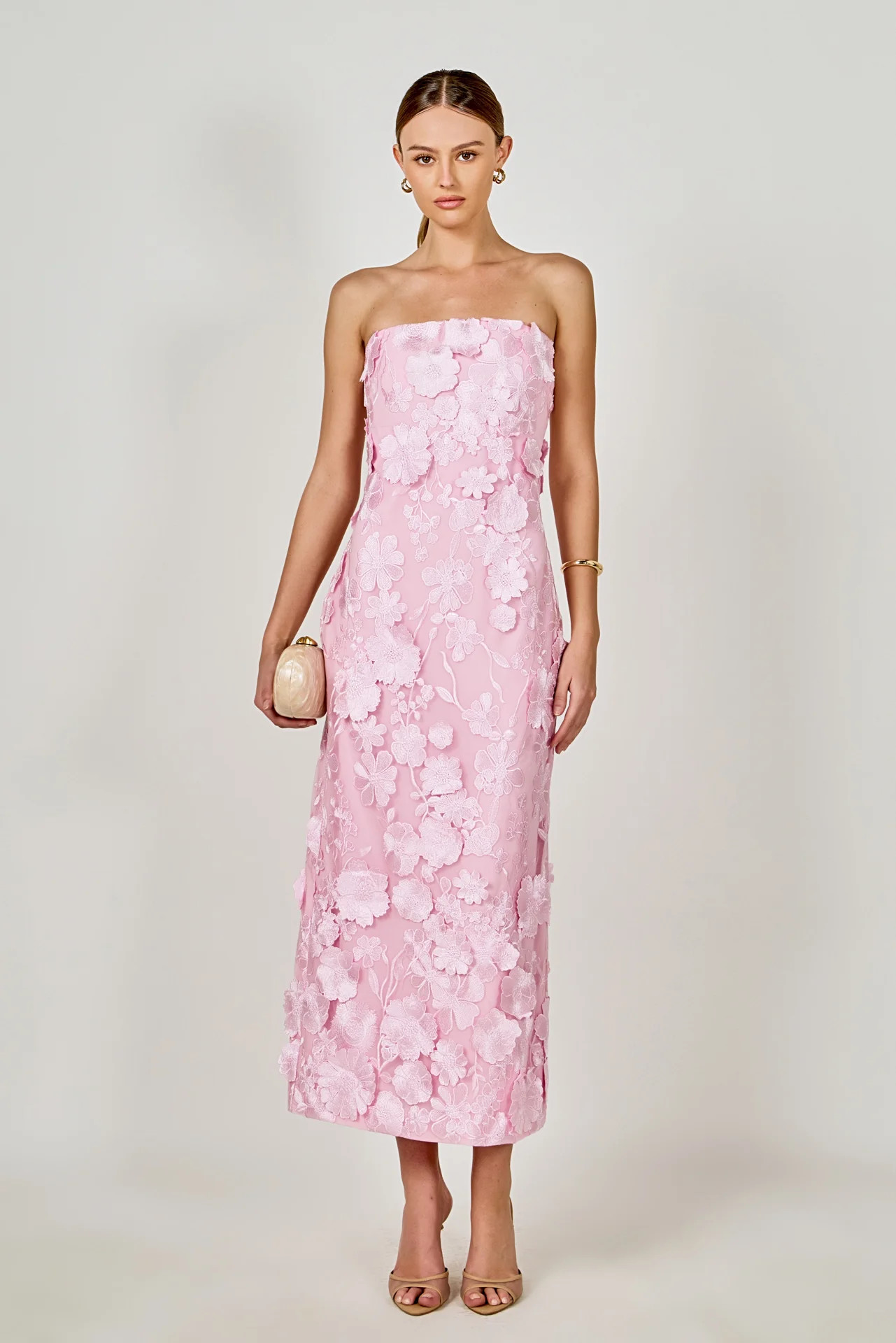 Strapless 3D applique Midi Dress | Endless Rose