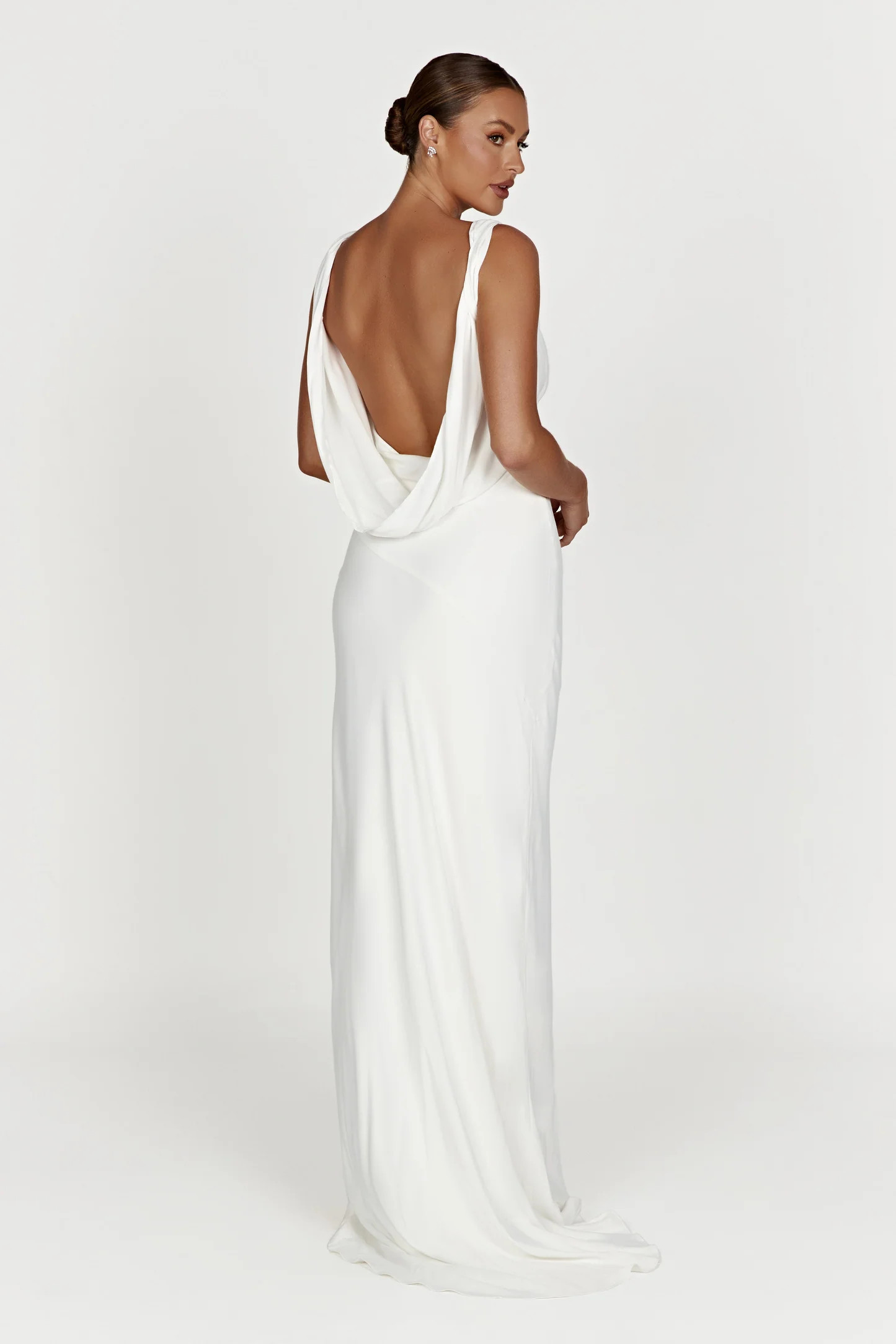 Amanza Maxi Dress With Cowl Back - White | MESHKI US